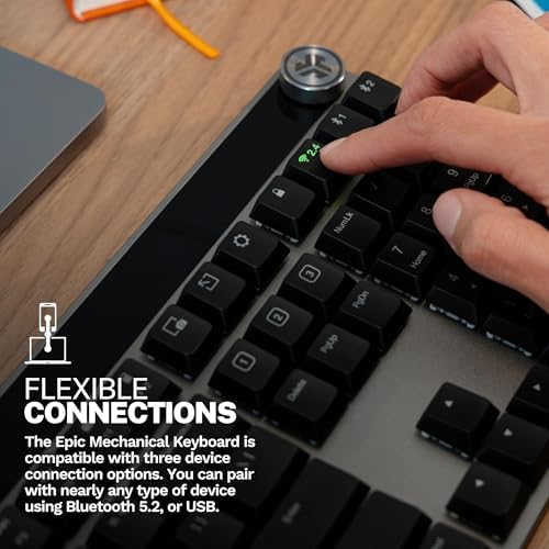 JLab Epic Mechanical Wireless Keyboard, Bluetooth or USB dongle, Multi-Device, Backlit, Media knob, Custom Profiles, Black - Image 2