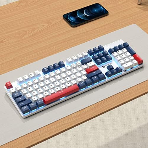 104 Keys Full Size Mechanical Gaming Keyboard | Blue Switch Blue/White/Red Combo Color Computer Keyboards | Hot Swappable US Layout Wired Mechanical PC Gaming Keyboard | Light Up Wired Keyboards - Image 7