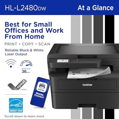 Brother HL-L2480DW Wireless Compact Monochrome Multi-Function Laser Printer with Copy and Scan, Duplex, Mobile, Black & White | Includes Refresh Subscription Trial(1), Works with Alexa - Image 2