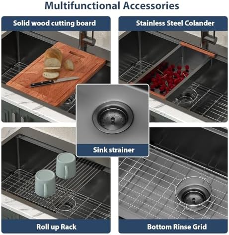 Lordear 30 Inch Black Kitchen Sink Single Bowl Workstation Sinks 16 Gauge All In One 30x22 Kitchen Sinks Stainless Steel Gunmetal Black Sink 30" - Image 3