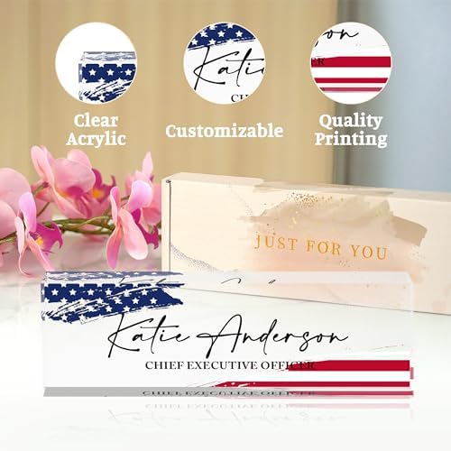 Name Plate for Desk-Personalized Name Plates for Desk-Name Plate Personalized for Office-Gifts for Teacher Boss Employee Appreciation Office Desk Decor (US Flag 5) - Image 4