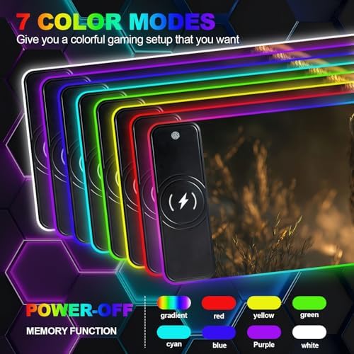 Wireless Charging RGB Gaming Mouse Pad, 31.5 x 11.8 Inch Extended Mouse Mat with Wild Leopard Design, LED Desk Pad with 7 Lighting Modes, Non-Slip Base for Gaming & Office - Image 3