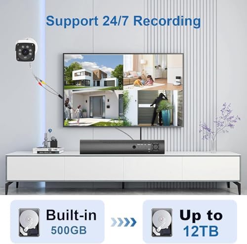 H.265+ Wired Security Camera DVR Kit System with AI Human Vehicle Detection, 4X 1920P 5MP IP67 Metallic Indoor/Outdoor Cameras IR Night Vision, 4K NVR 500GB HDD Included for 24/7 Recording - Image 3