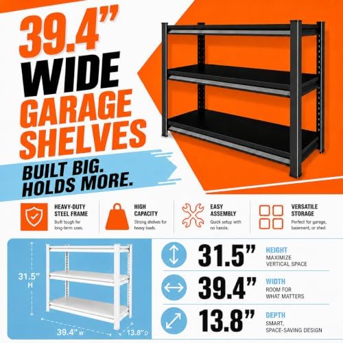 Printer Stand with Storage, 3-Tier Industrial Heavy Duty All-Metal Office Organizer Shelf, Space-Saving Storage Rack for Printer, Scanner, Paper and Office Supplies, Black, 31.5"Hx 39.4"Wx 13.8"D - Image 3
