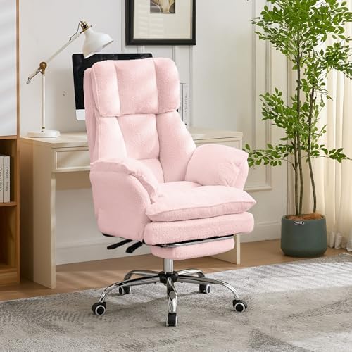 JOMEED Cloud Cross Legged Office Chair with Footrest,Flip Armrest,Pink - Image 2