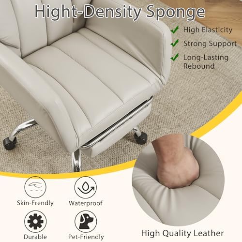 JOMEED Cross Legged Office Chair with Footrest,Flip Armrest,Beige - Image 5