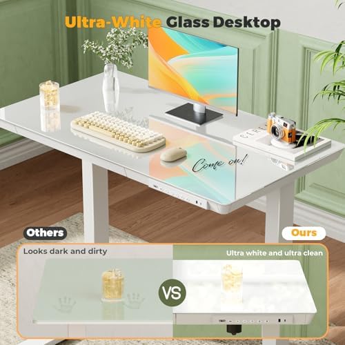 35" Electric Standing Desk with Drawer, One-Piece Glass Top - Image 5