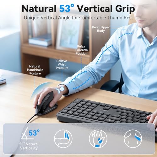 TECKNET Wired Mouse, Comfortable Ergonomic Mouse with 6400 DPI - Image 4