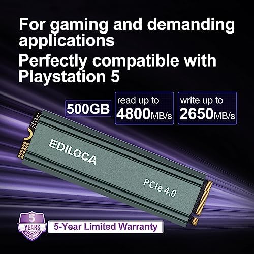 500GB M.2 2280 NVMe SSD with Heatsink, PCIe Gen4.0 Internal Solid State Drive Compatible with PS5/PC, Up to 4800MB/s 3D NAND TLC Dynamic SLC Cache, for PS5 Storage Expansion, 5Year Warranty EN760 - Image 3