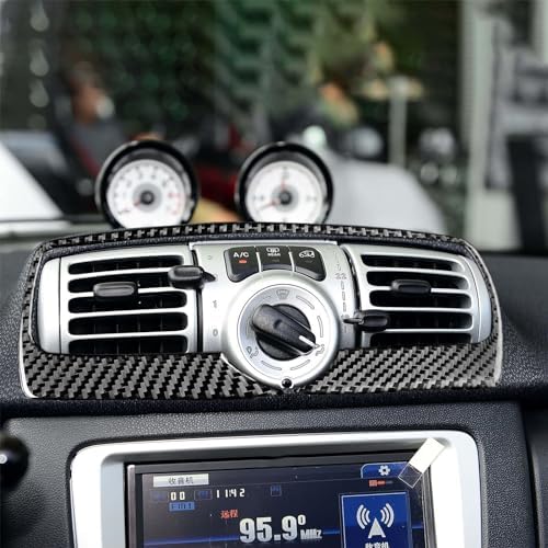 Real Black Carbon Fiber Car Dashboard Central AC Vent A/C Climate Control Panel Trim Sticker Compatible with Benz Smart Fortwo 2011 2012 2013 2014 2015 Auto Interior Accessories 1pc - Image 4