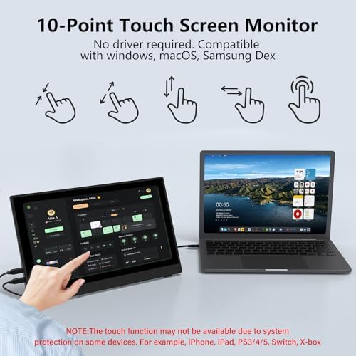 InnoView 15.6" Portable Monitor 60Hz Touchscreen 1080P 10-Point Touch Screen Monitor Portable with Protective Sleeve Built-in Stand, 1200:1 HDMI USB C Travel Monitors for Laptop, PC, Phone - Image 5