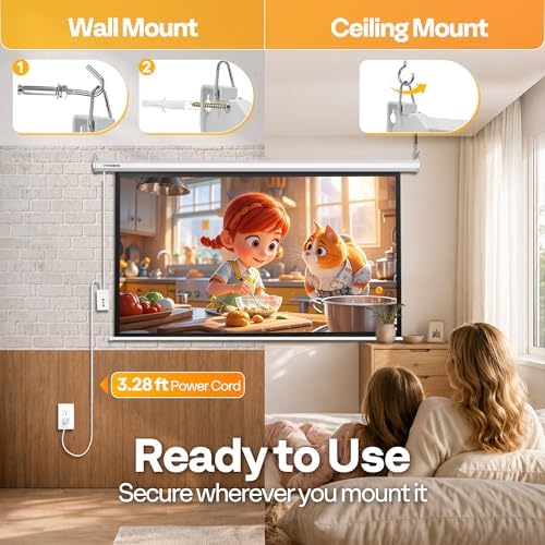 VIVOHOME 72 Inch 16:9 Motorized Projector Screen, White - Image 4