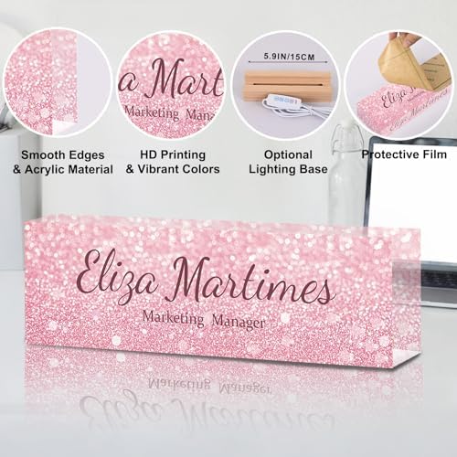 Personalized Name Plate for Desk Custom Desk Name Plate Acrylic Office Desk Accessories Decor for Women Teacher Nurse Boss Employee Appreciation Gifts for Mother Pink Name Plates - Image 5