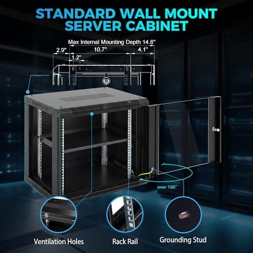 9U Rack, 17.7" Depth Wall Mount Rack Network Cabinet for Office - Image 3