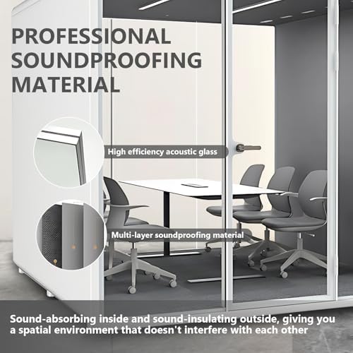 Office Sound Booth with Audio Privacy - Portable Soundproof Booth Includes White Frame with Curved Corners,Soundproof Room with Light,Fans, Magnetic Door Lock for Meeting Room (102.36IN) - Image 4