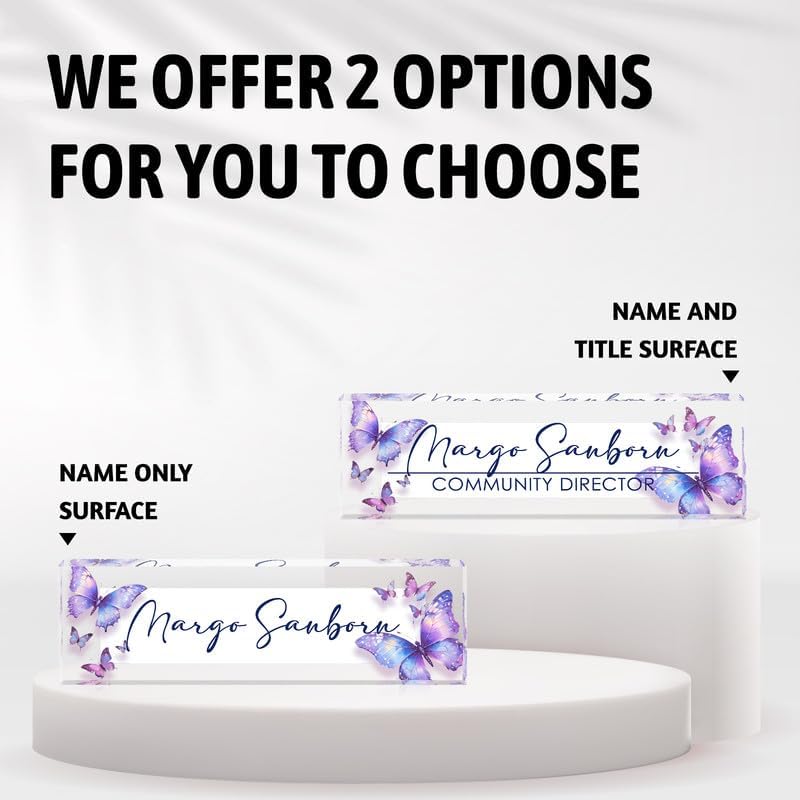 Desk Name Plate Personalized Name Plate for Desk, Office Desk Decor, 3D Style Personalized Plaque Name Plates for Desks Custom Appreciation Gifts for Boss Lady Employee Coworkers (Colorful Butterfly) - Image 2