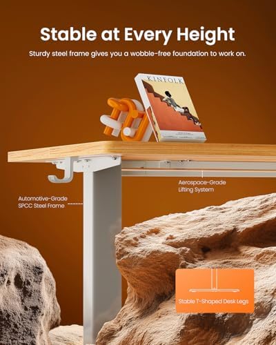 ErGear Height Adjustable Electric Standing Desk, 40 x 24 Inches Sit Stand up Desk, Memory Computer Home Office Desk, Light Vintage Brown - Image 5