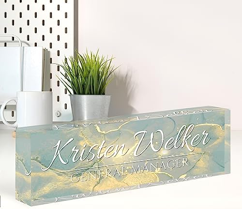 Name Plate for Desk, Desk Name Plate Personalized, Office Decor for Women Men, Acrylic Desktop Accessories, Office Appreciation Gifts for Boss Social Workers Employee Nurse Teacher (Deep Sea) by Spricoz