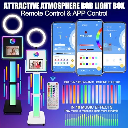 Photo Booth for iPad 10.2" 10.9" 11" 12.9" & Camera,2-in-1 Selfie Station Shell Stand Camera Photobooth Machine,App Control RGB Fill Light,for Parties,Rental Business (Black + Flight Case) - Image 3