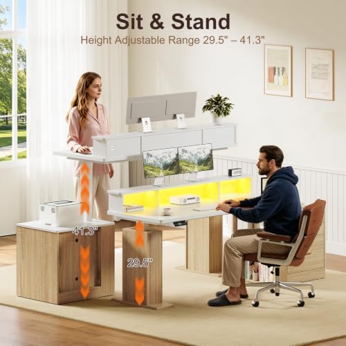 Electric Standing Desk with Drawers - 70" Adjustable Computer Desk - Image 4