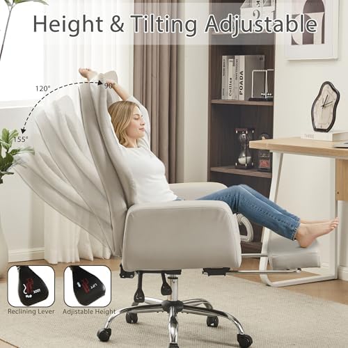 JOMEED Cross Legged Office Chair with Footrest,Flip Armrest,Beige - Image 4