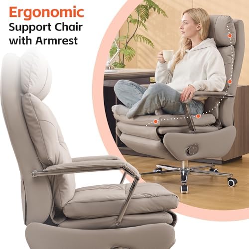 Big and Tall Executive Office Chairs with Footrest, Ergonomic 360° Swivel Desk Chair High Back Recliner, Manual 150° Reclining Computer Gaming Chair with Wheels for Home Office Faux Leather, Khaki - Image 4