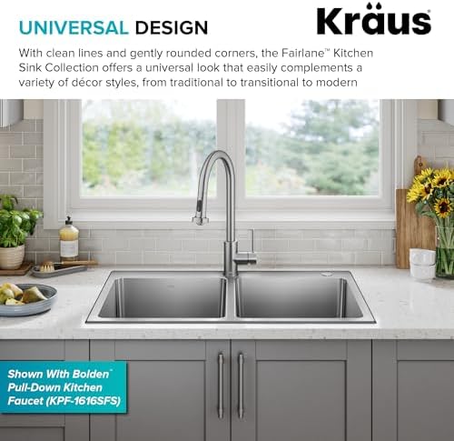 KRAUS Stainless Steel 33 in Double Bowl Drop In Kitchen Sink KHT632-33 - Image 6