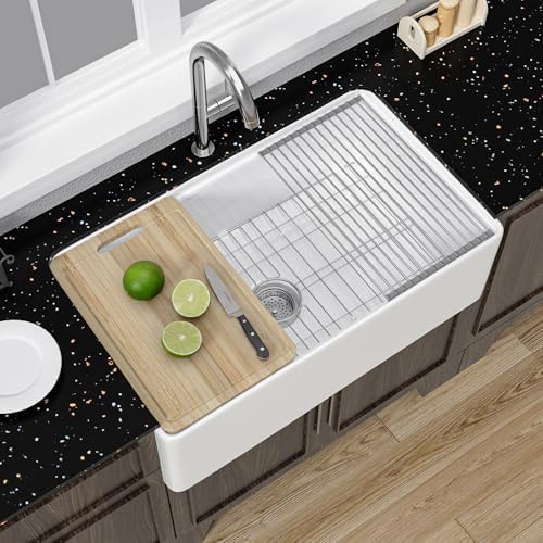 Miuara 31 x 18 Inch White Apron Front Farmhouse Workstation Kitchen Sink by Miuara