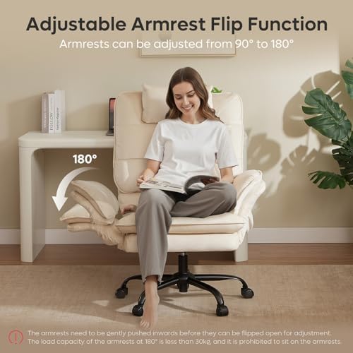 Bestier Swivel Executive Chair with Wheels and Headrest, Velvet Beige - Image 4