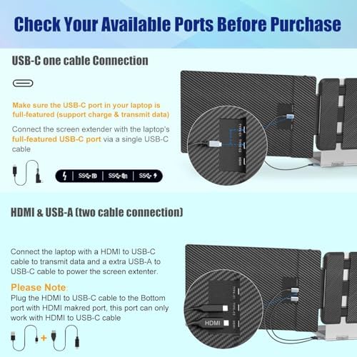 KEFEYA Laptop Screen Extender, 14" FHD 1080P IPS Laptop Monitor Extender Dual Screen, Portable Monitor for Laptops 13-17" with USB-C/HDMI Port, Plug n Play for Windows/Mac/Android/Switch/PS5 - Image 3