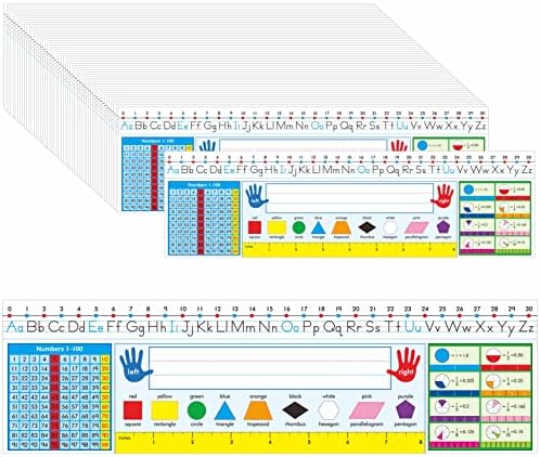 36 PCS Desk Nameplates, Double Sided PET Film Desk Name Tags with Alphabet, Numbers, Fractions, Shapes, Colors and Ruler Erasable & Reusable Traditional Manuscript Name Plate for Classroom (14” x 4”) by Gethelud