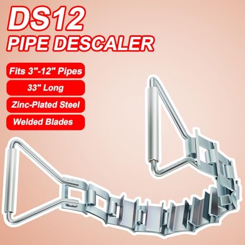 33" Steel Pipe Descaler for 3"-12" Pipes with 2" of Clearance Around, DS12 Zinc-Plated Steel Scale Remover Tool for Removing Scale/Rust - Image 2