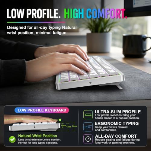 Air75 Low Profile Mechanical Keyboard Wireless, 75% Aluminum Frame, Hot Swappable, Shine Through PBT Keycaps, RGB Backlit, Bluetooth/2.4GHz/USB-C, Gaming Keyboard for Mac Windows (White) - Image 3