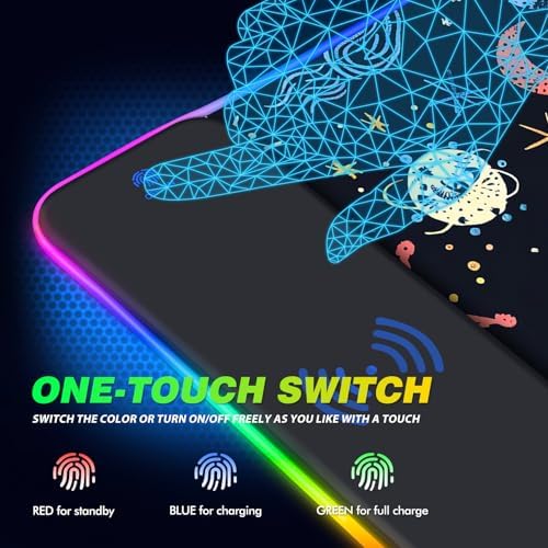 AIMSA RGB Gaming Mouse Pad with Wireless Charging, Large Keyboard Mouse Pad with 14 LED Light Modes, Non-Slip Rubber Base Waterproof Desk Pad for Home Office Decor, Abstract Moon Stars - Image 4