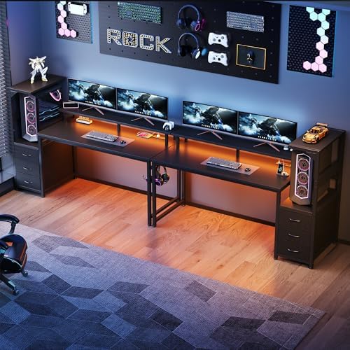 DUMOS 59" Gaming Desk with USB Charging Ports & LED Lights, Black - Image 2