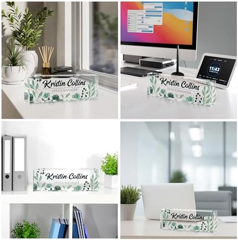 Custom Name Plate for Desk, Personalized Desk Name Plate on Clear Acrylic Glass, Appreciation Gifts for Teacher Employee Boss Coworkers Nurse, Office Desk Accessories for Women Men (Olive) - Image 2