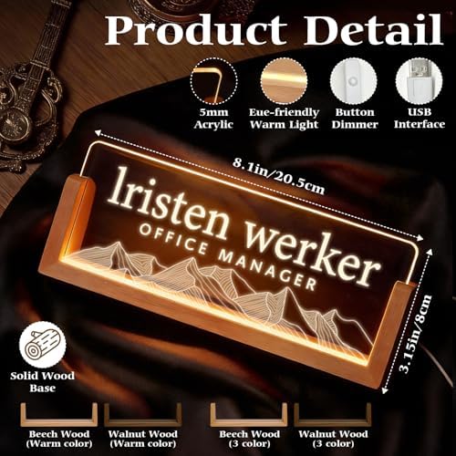 Personalized Light Up Acrylic Desk Name Plate - Custom Name Plate for Desk with Walnut Wood Base - Appreciation Office Gifts for Employees, Teacher, Social Worker (Mountain) - Image 2