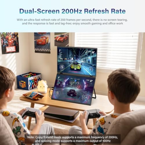 InnoView 18.5" Dual Portable Monitor 2K 200Hz 100% sRGB - Foldable & Stackable Design with 315° Screen Adjustment & 180° Stand | DP/USB-C/HDMI, Second Monitor for Laptop, Mac, Windows - Image 6