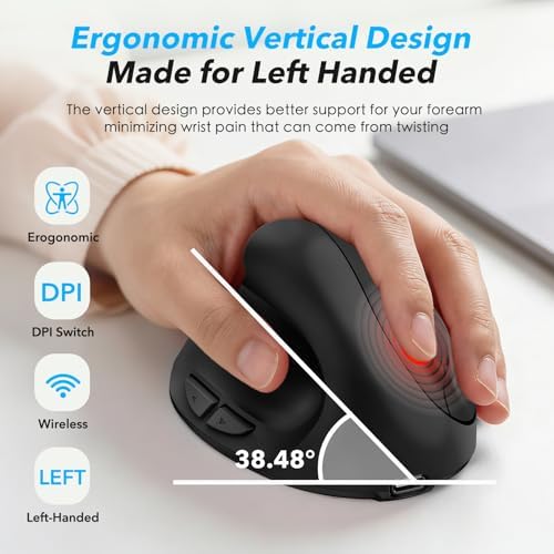 Left Hand Ergonomic Vertical Wireless Mouse Type C Rechargeable 6-Btn Mice - Image 5