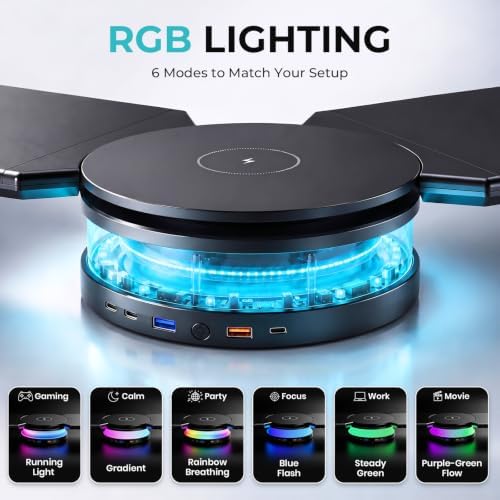 Dual Monitor Stand Riser with USB Hub, 15W Wireless Charging & RGB - Image 5