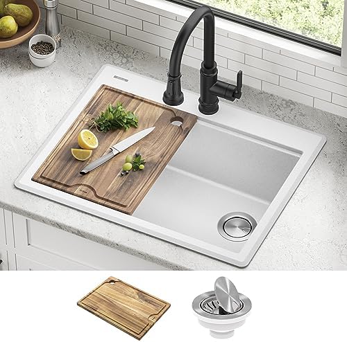 KRAUS Bellucci 28-inch Granite Workstation Drop In Top Mount Single Bowl Kitchen Sink in Metallic Black with Accessories, KGTW12-28MBL - Image 3