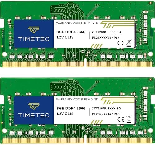 Timetec Premium 16GB KIT (2x8GB) DDR4 2666MHz (PC4-2666V) PC4-21300 SODIMM Laptop RAM – 260-Pin 1.2V CL19 Non-ECC Unbuffered Memory Module for Laptop, Notebook, Mini PC, All-in-One by Timetec