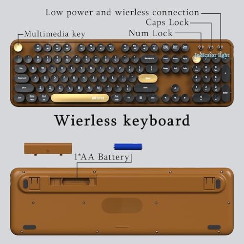 Colorful Wireless Computer Keyboards Mouse Combos (Black Brown) - Image 6