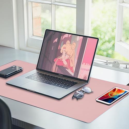 Desk Mat with Wireless Charging, Pink Mouse Pad with Wireless Charger, Desk Pad Matt for Desktop, Mousepad Gaming Large Mouse Pad, Leather Compute for Keyboard and Mouse, 32" x 16" - Image 6