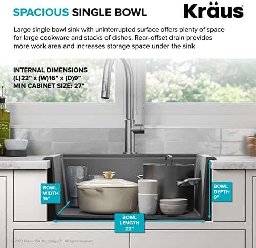 KRAUS Bellucci 25-inch Granite Workstation Drop In Top Mount Single Bowl Kitchen Sink in Metallic Grey with Accessories, KGTW12-25MGR - Image 5