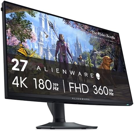 Alienware 27 4K Dual-Resolution Gaming Monitor - AW2725QF - 4K at 180Hz and FHD at 360Hz, 0.5ms GTG 1ms GTG (Extreme Mode), VESA AdaptiveSync, NVIDIA G-SYNC Compatible, HDMI/DP/USB 3.2 Gen1 - Black by Alienware