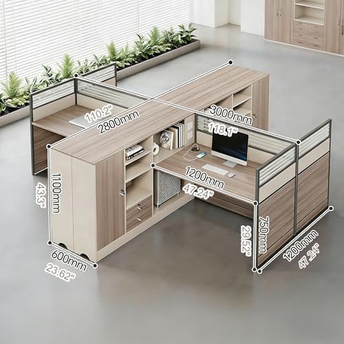 Modern Office Cubicle Workstation Desk with Tempered Glass Privacy Panels, USB Charging Hub & Cable Management,Multi-Person Modular Computer Desk for Commercial Office (D-Right, Four Person) - Image 2