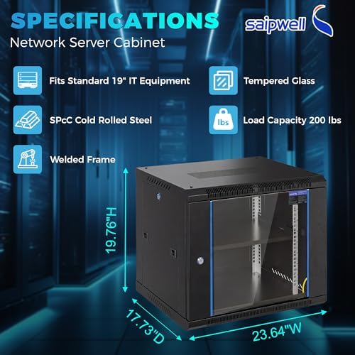 9U Rack, 17.7" Depth Wall Mount Rack Network Cabinet for Office - Image 2