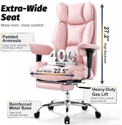Efomao Executive Office Chair 400lbs,Pink Big and Tall Desk Chair - Image 4