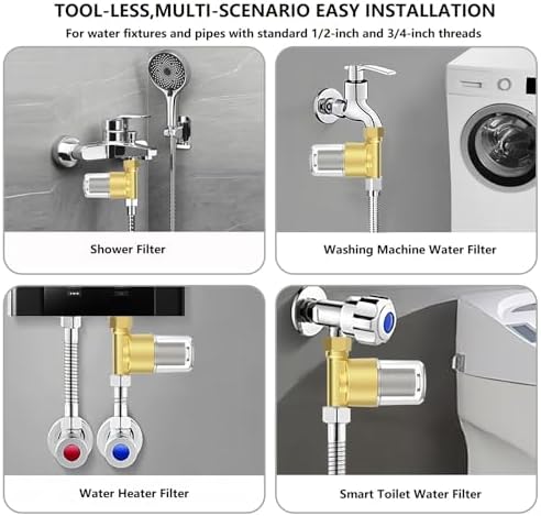 DR02 Reusable Washer Water Filter, 40 Micron Brass Sediment Filter, For Washing Machine, Heater, Garden, RV, Protecting Appliances, Reduces Clothes Yellowing, Anti Scale Shower Filter - Image 5